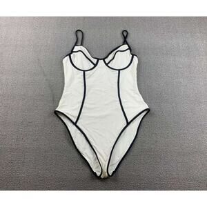 We Wore What Danielle One Piece Swimsuit L White Adjustable Straps High Cut Leg